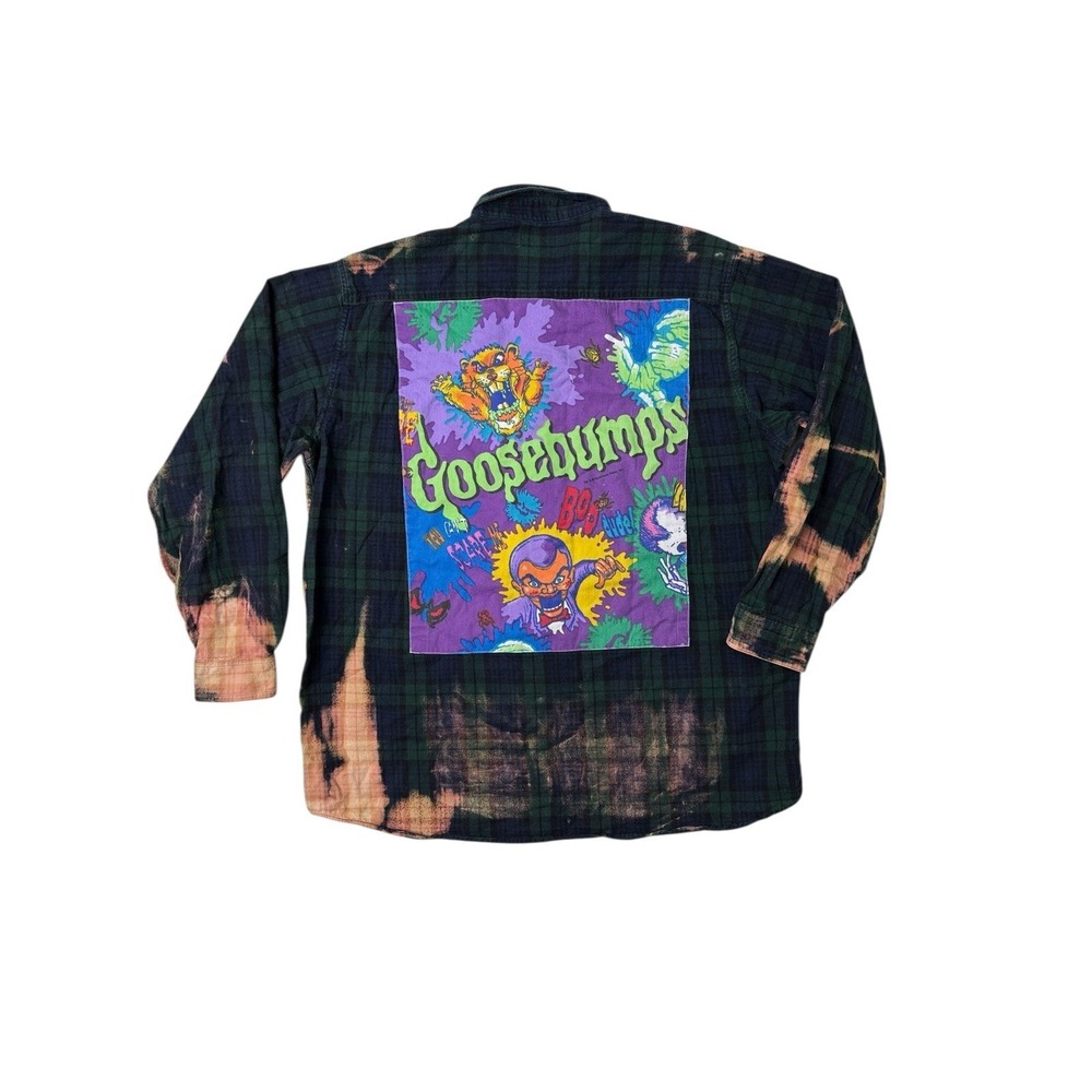 Goosebumps‎ Custom Upcycled Flannel Shirt Distressed Grunge Goth Mens XLT